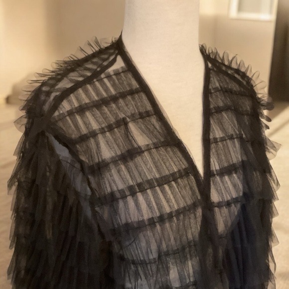 W.A.Y. Wonderful & Young Black Ruffled Netting Open Front Unlined Jacket L NWOT - Picture 3 of 11